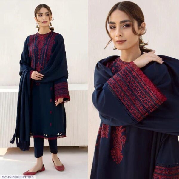 3 Pcs Women's Unstitched Khaddar Embroidered Suit