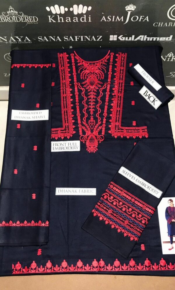 3 Pcs Women's Unstitched Khaddar Embroidered Suit