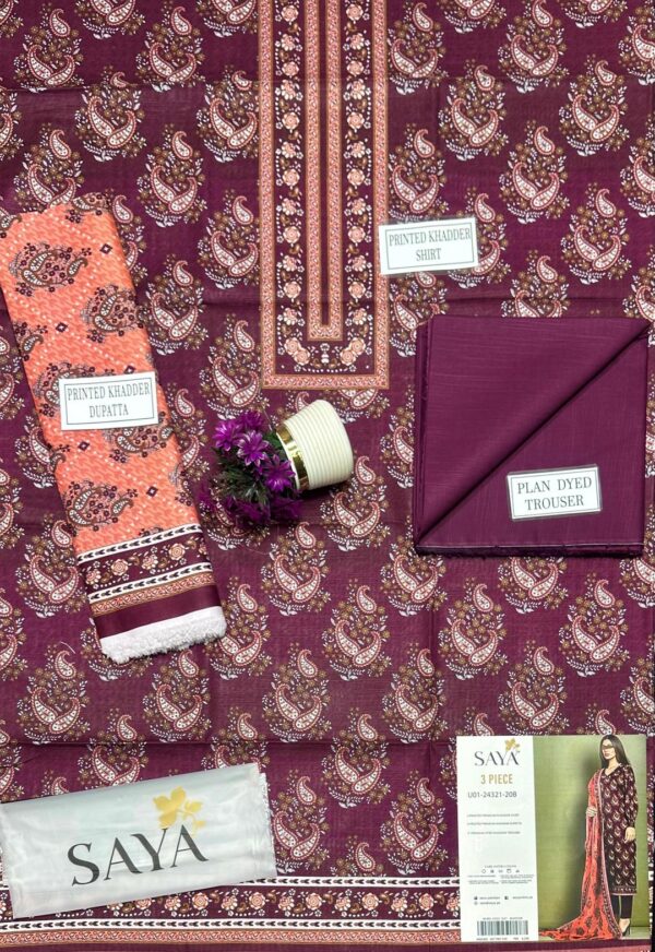 Stylish Maroon Khaddar Printed Suit with Dupatta