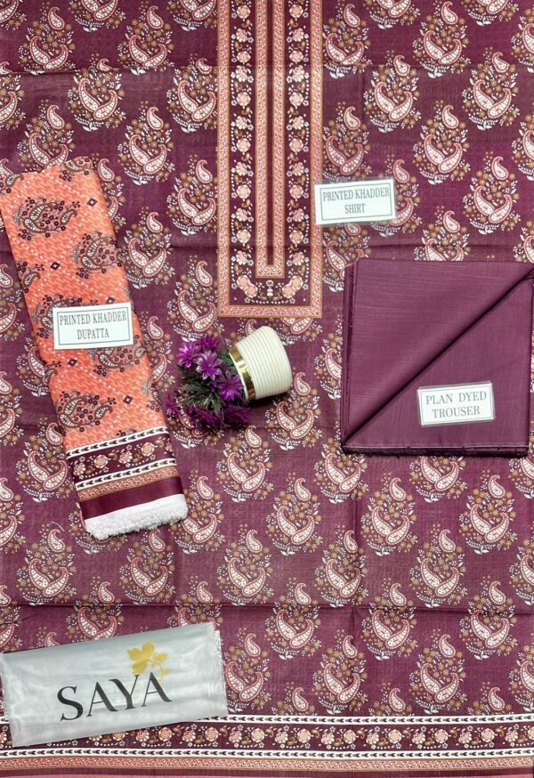 Stylish Maroon Khaddar Printed Suit with Dupatta