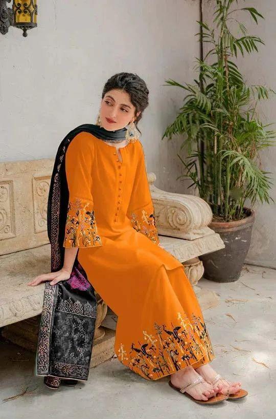 Dhanak Suit with Embroidered Trouser and Printed Dupatta - 3 Pcs