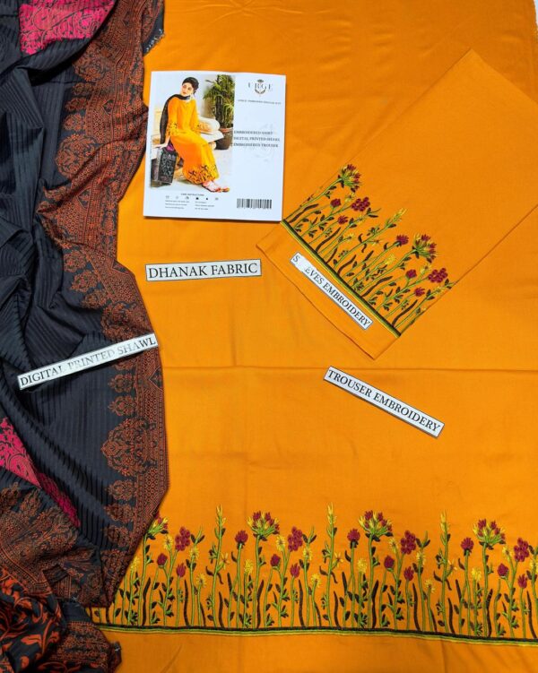 Dhanak Suit with Embroidered Trouser and Printed Dupatta 3 Pcs